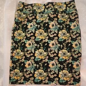 LuLaRoe Black Skirt with Yellow and Green Floral Design